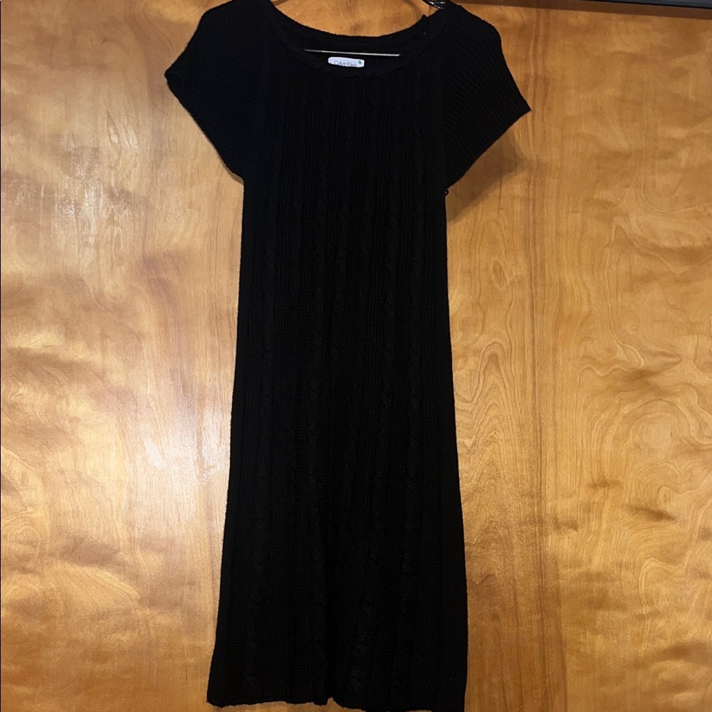 Calvin Klein Black Knit Short-Sleeve Midi Dress